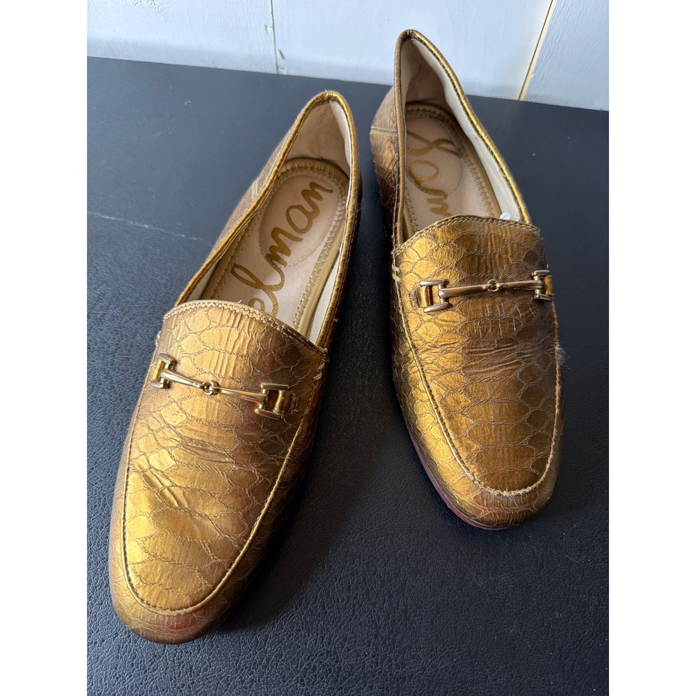 Sam Edelman Loraine Gold Snakeskin Leather Horsebit Loafers Womens 6.5M